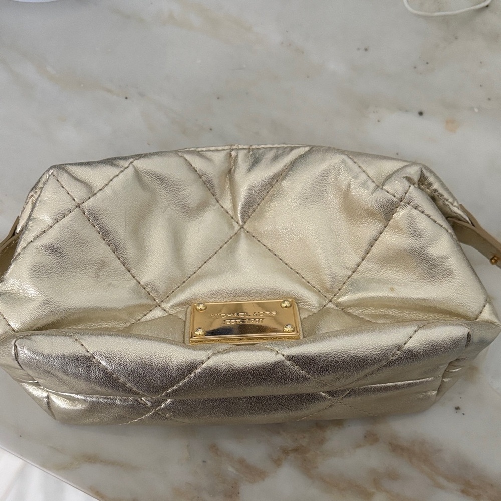 Michael Kors Gold Quilted Cosmetic Bag